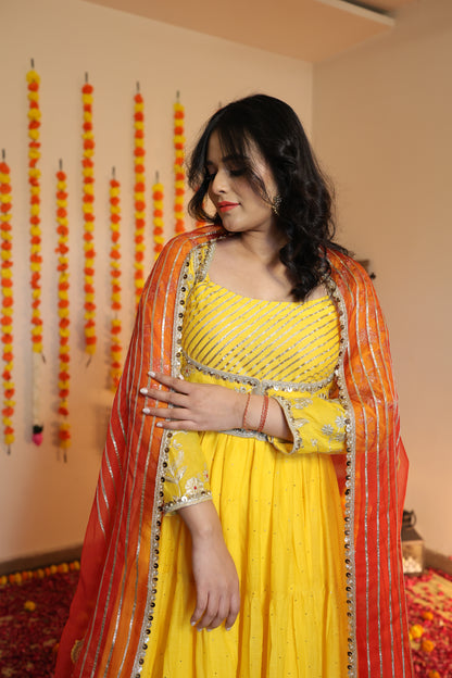 Pure Mul Chanderi Anarkali Kurta Set