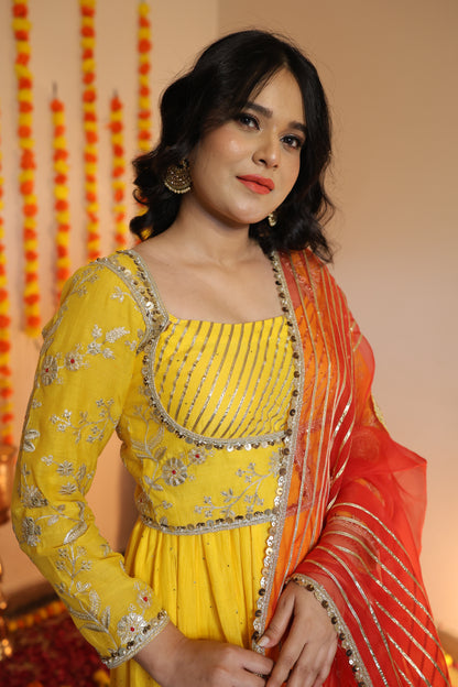 Pure Mul Chanderi Anarkali Kurta Set