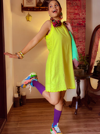 Neon Green Pure Linen Dress
