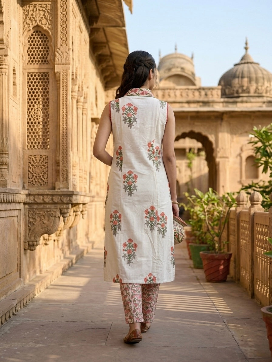 MULMUL HAND BLOCK PRINTED CO-ORD SET