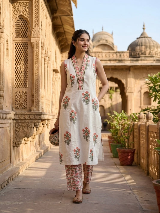 MULMUL HAND BLOCK PRINTED CO-ORD SET
