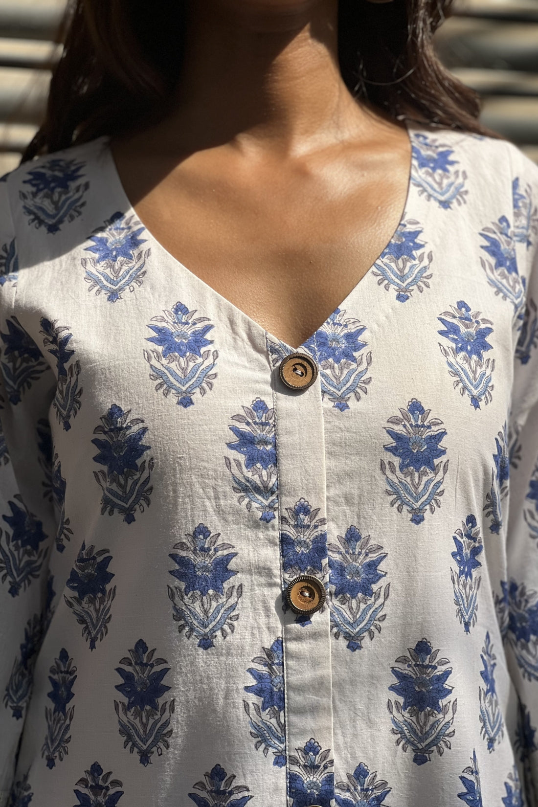 HAND BLOCK PRINTED COTTON DRESS WITH MUL LINING